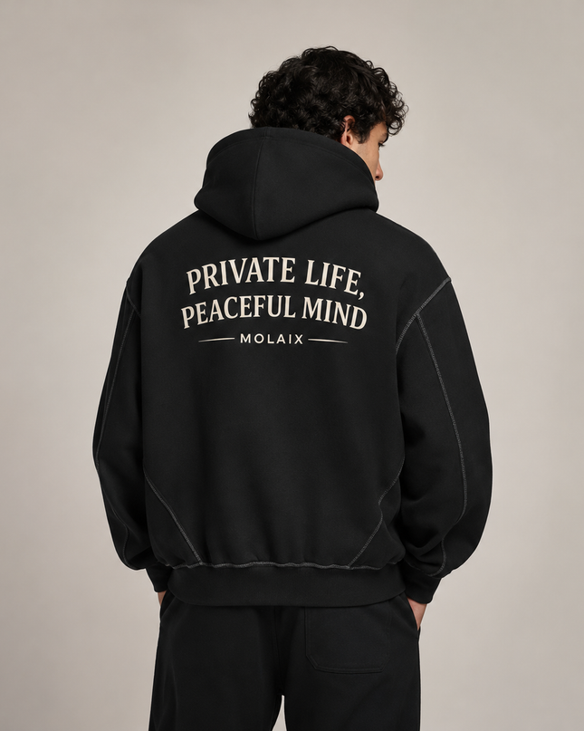 Contrast-Stitched Boxy Fleece Zip Hoodie
