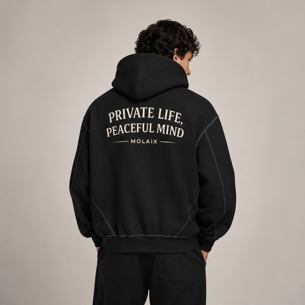 Contrast-Stitched Boxy Fleece Zip Hoodie
