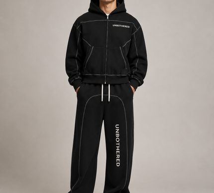 Contrast-Stitched Boxy Fleece Zip Hoodie