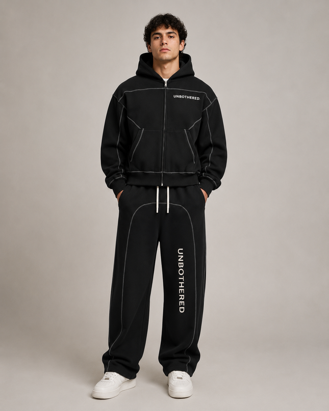 Contrast-Stitched Boxy Fleece Zip Hoodie