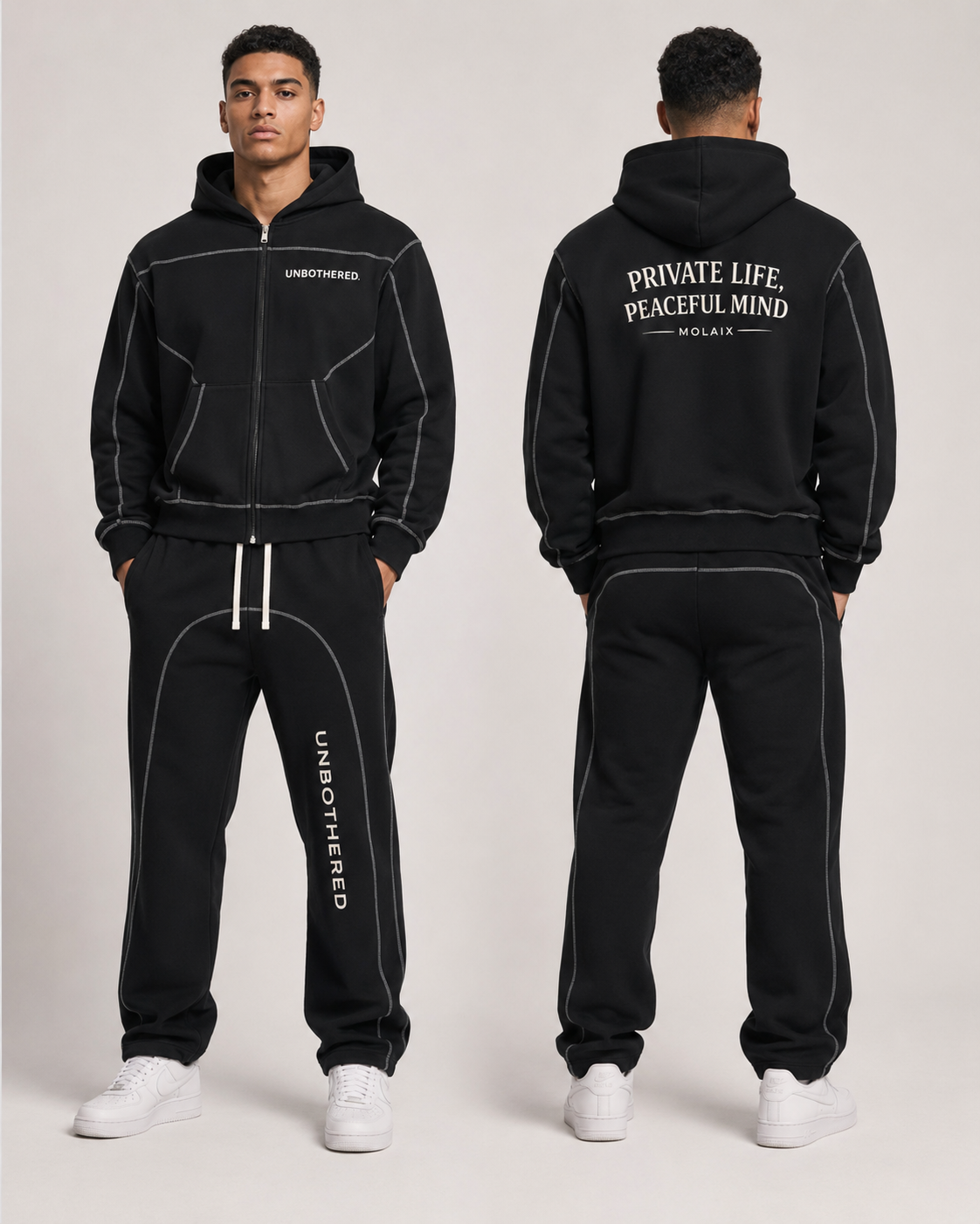 Contrast-Stitched Boxy Fleece Zip Hoodie