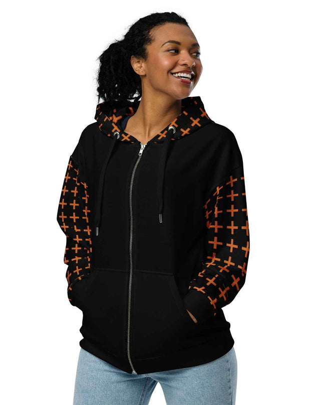 Signature Cross Zip Hoodie – Black/Orange