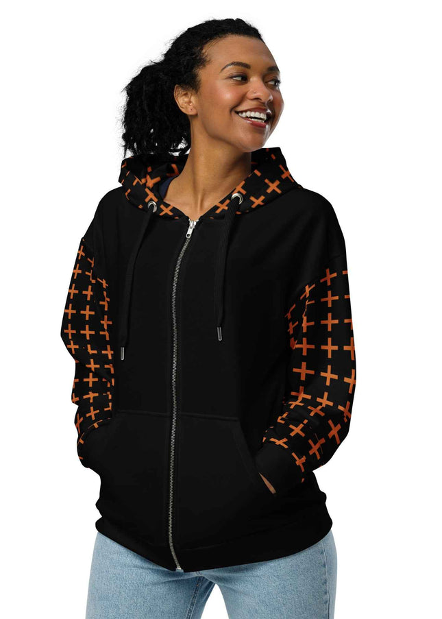 Signature Cross Zip Hoodie – Black/Orange