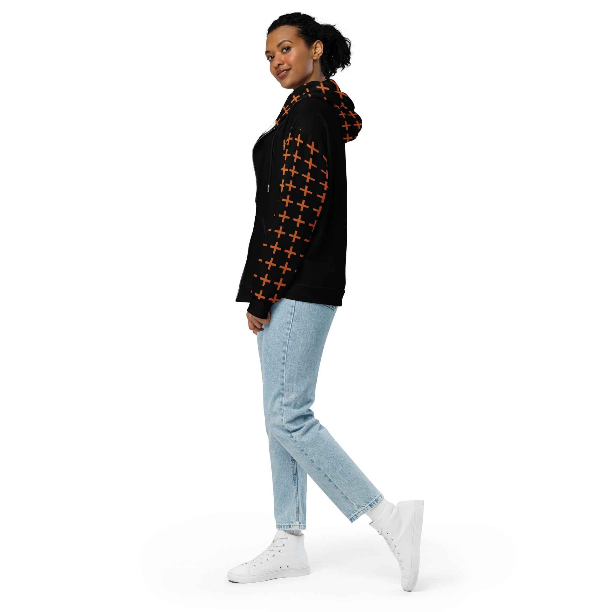 Signature Cross Zip Hoodie – Black/Orange