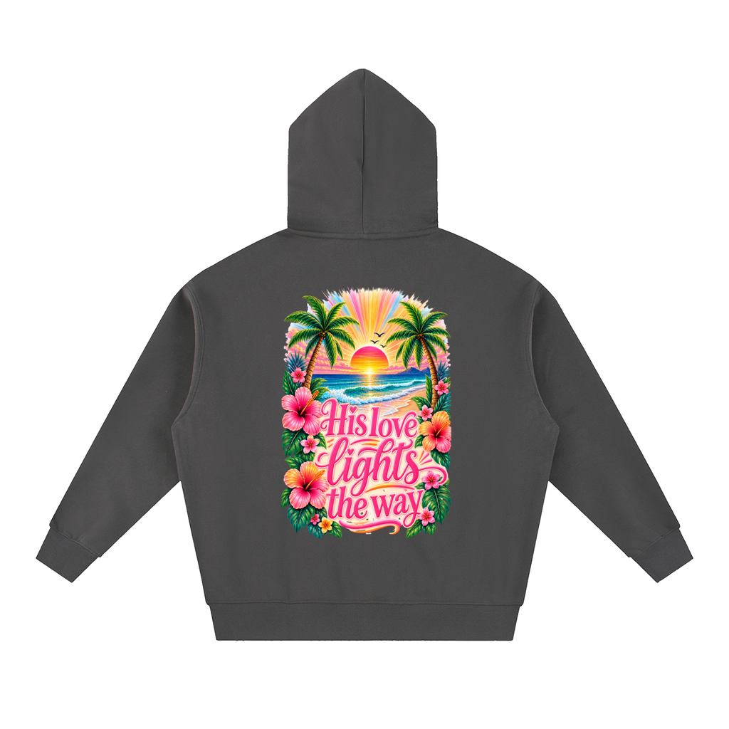 His Love Lights the Way Tropical Sunset Oversized Zip Hoodie