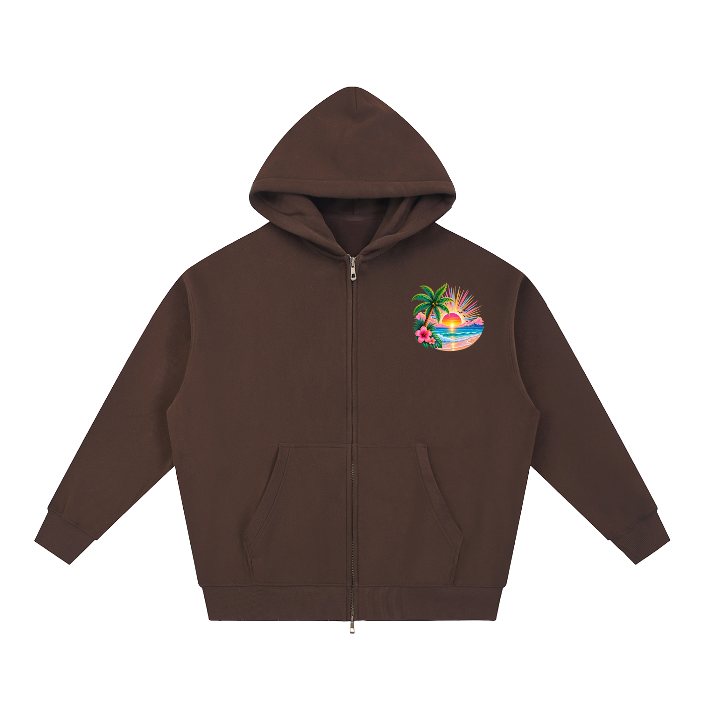 His Love Lights the Way Tropical Sunset Oversized Zip Hoodie