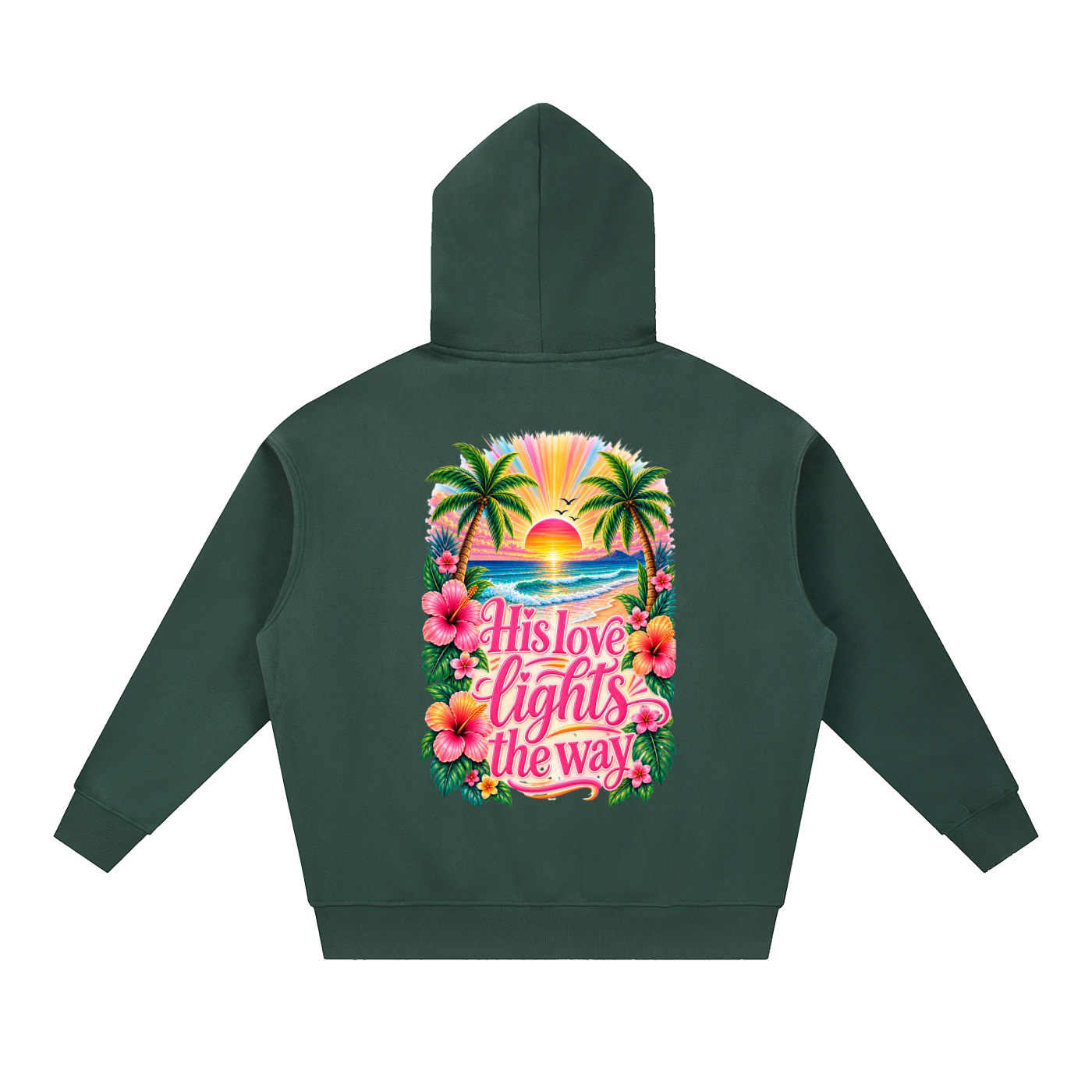 His Love Lights the Way Tropical Sunset Oversized Zip Hoodie