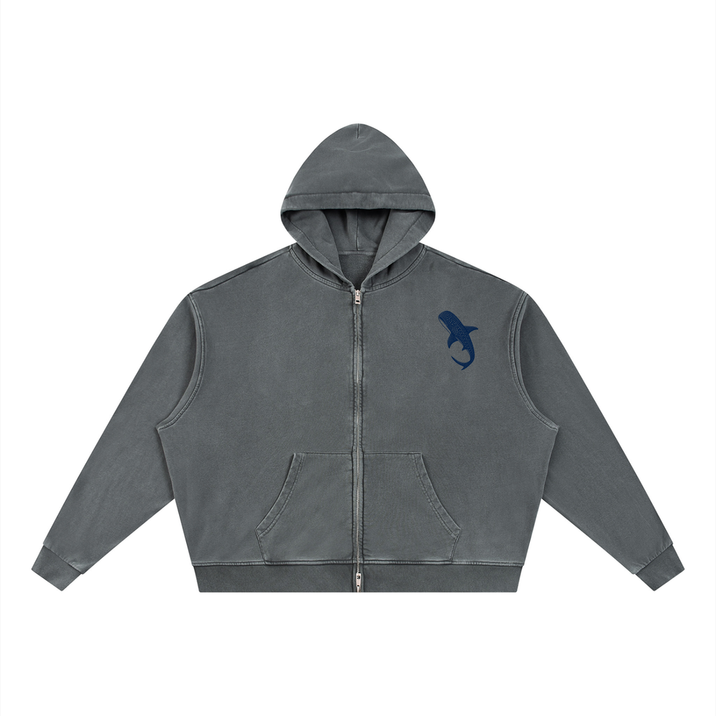 Unisex Vintage Wash Full Zip Boxy Hoodie