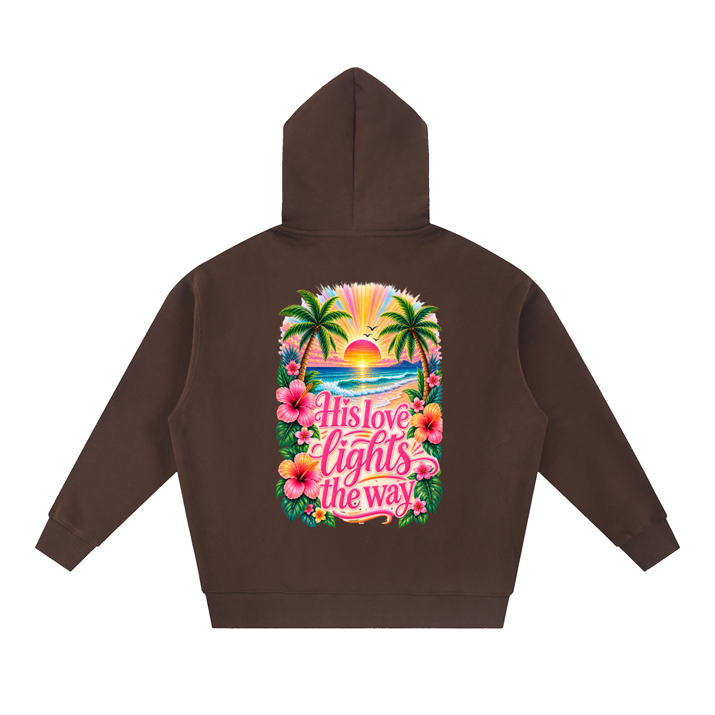 His Love Lights the Way Tropical Sunset Oversized Zip Hoodie