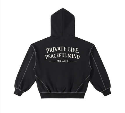 Contrast-Stitched Boxy Fleece Zip Hoodie