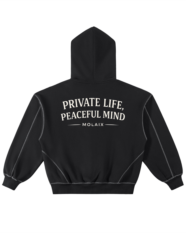 Contrast-Stitched Boxy Fleece Zip Hoodie