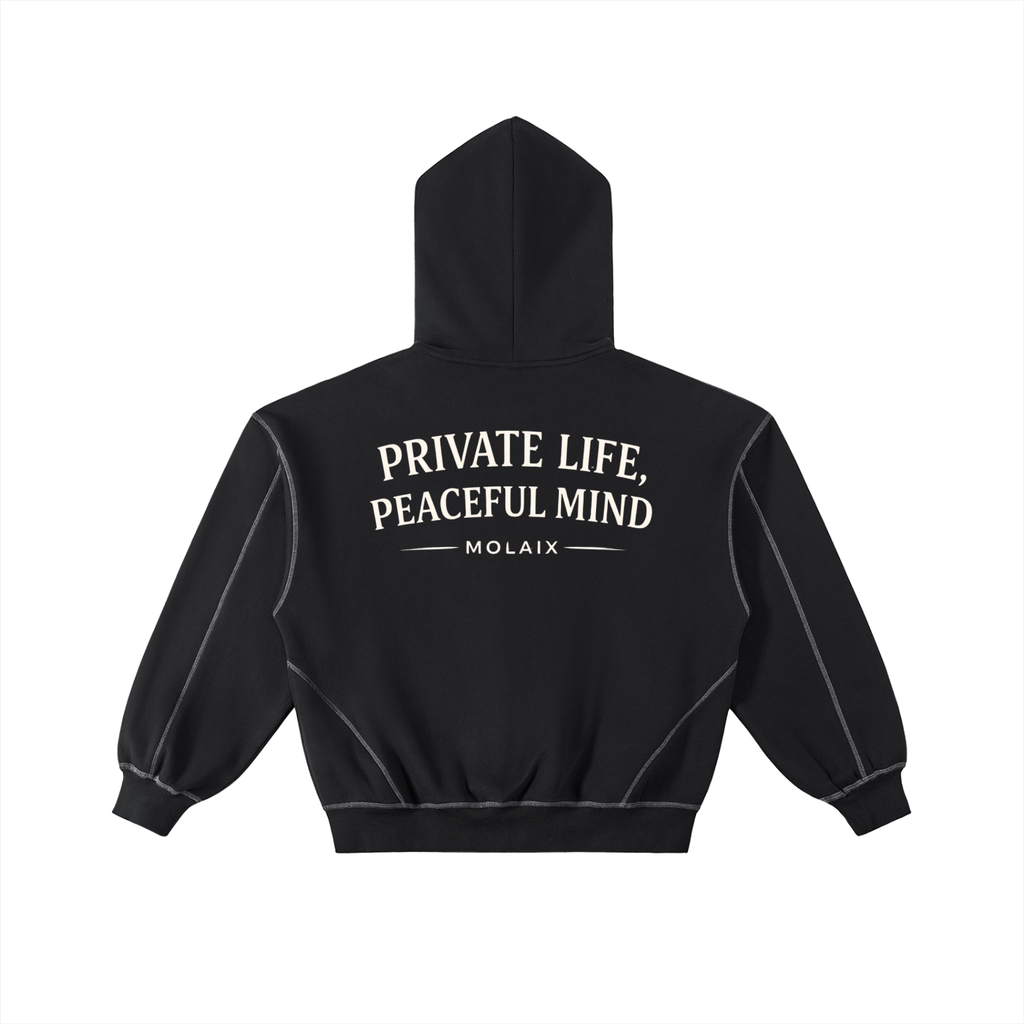 Contrast-Stitched Boxy Fleece Zip Hoodie