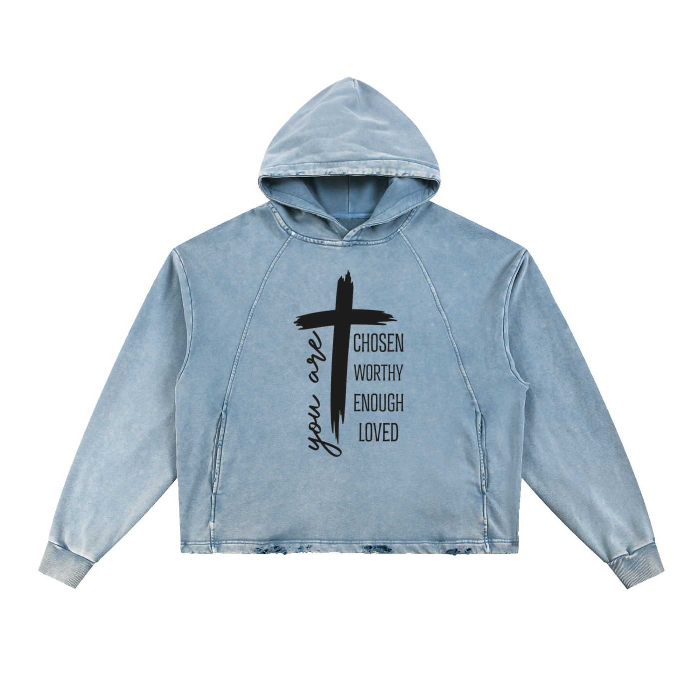 Vintage Washed Frayed-Hem Hoodie