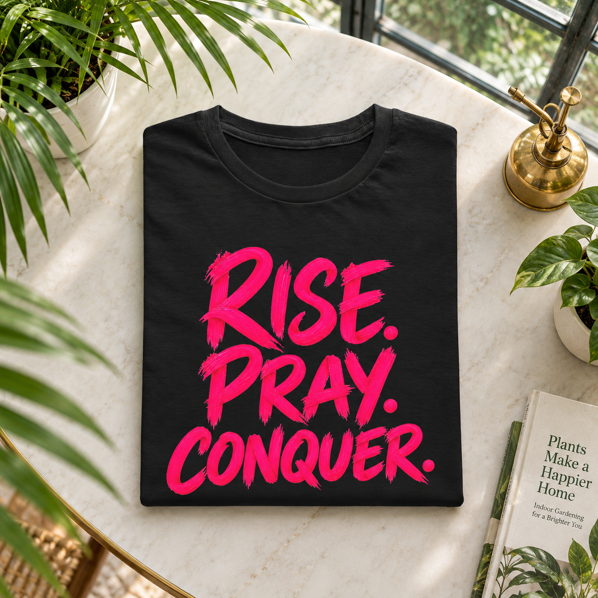 Rise. Pray. Conquer. T-Shirt — Inspirational Faith Graphic Tee