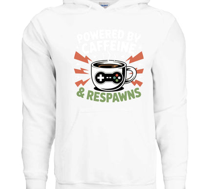 Powered by Caffeine & Respawns Sweatshirt – Funny Gamer Graphic Sweater