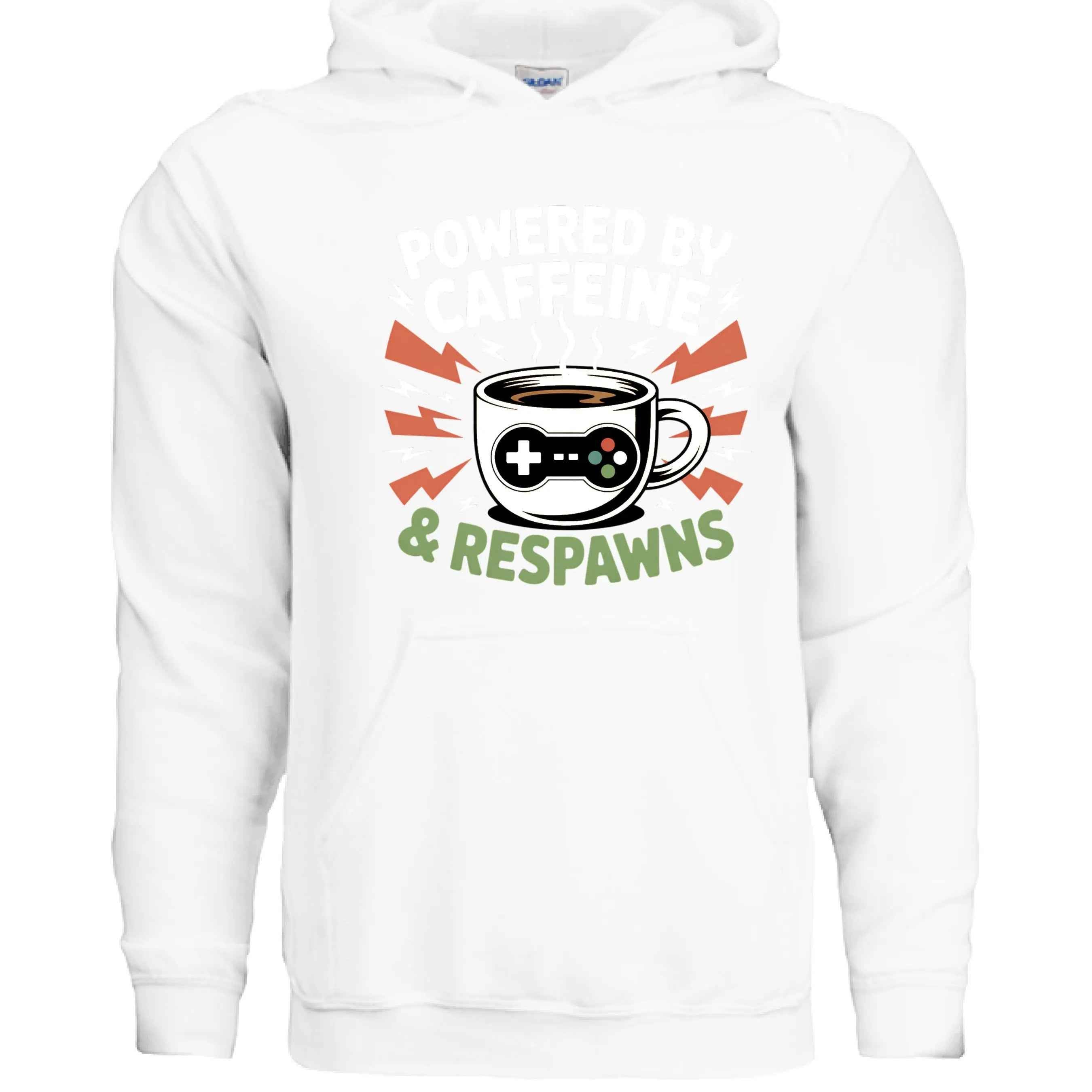 Powered by Caffeine & Respawns Sweatshirt – Funny Gamer Graphic Sweater