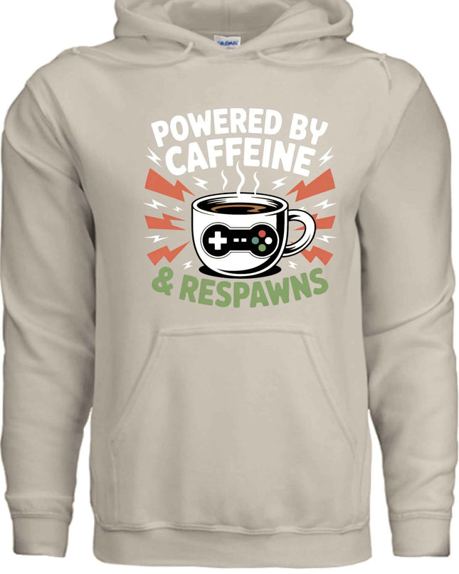 Powered by Caffeine & Respawns Sweatshirt – Funny Gamer Graphic Sweater