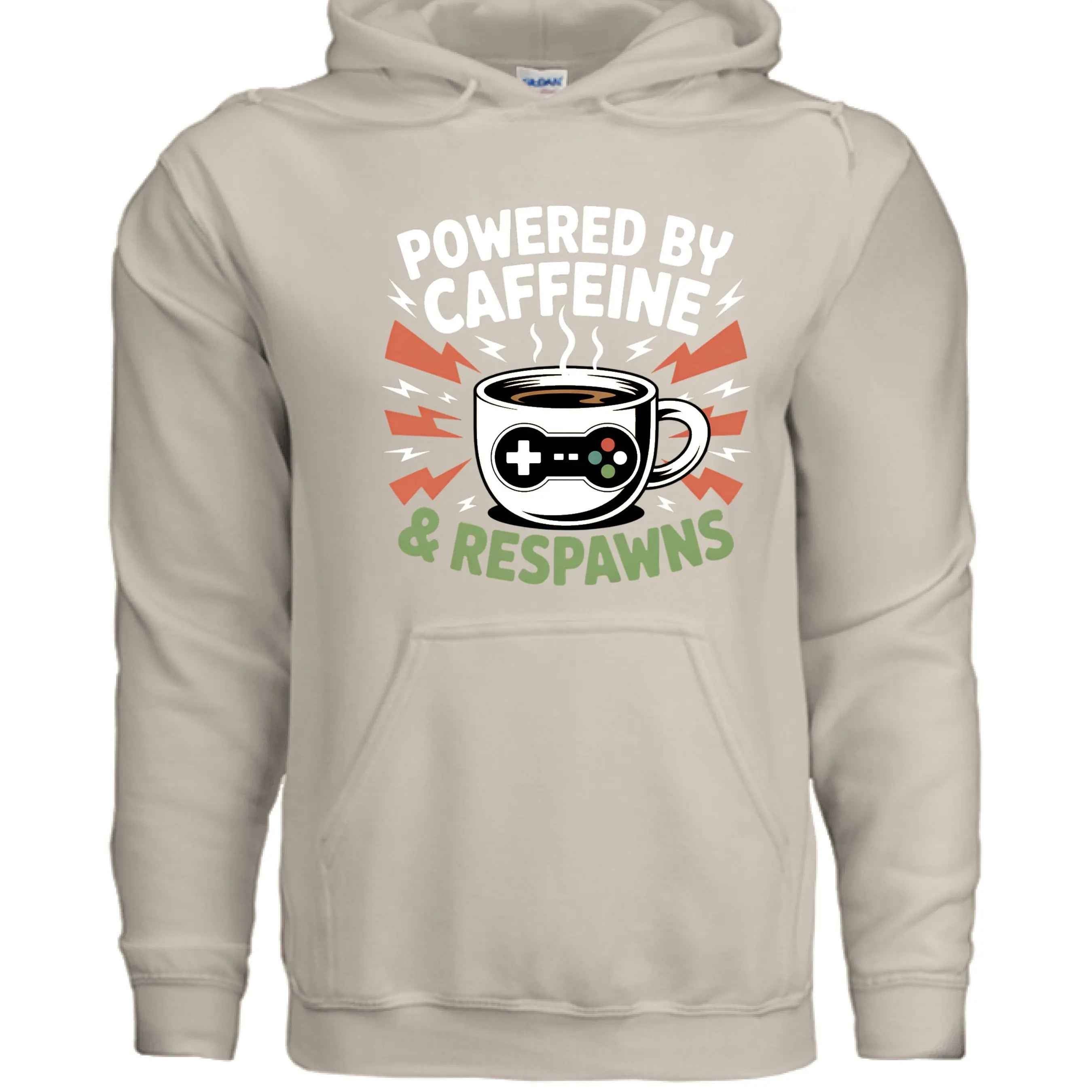 Powered by Caffeine & Respawns Sweatshirt – Funny Gamer Graphic Sweater
