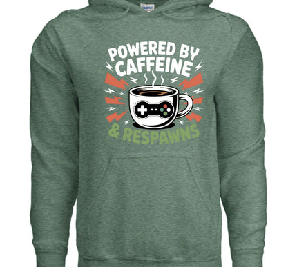 Powered by Caffeine & Respawns Sweatshirt – Funny Gamer Graphic Sweater