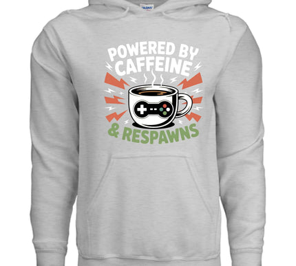 Powered by Caffeine & Respawns Sweatshirt – Funny Gamer Graphic Sweater