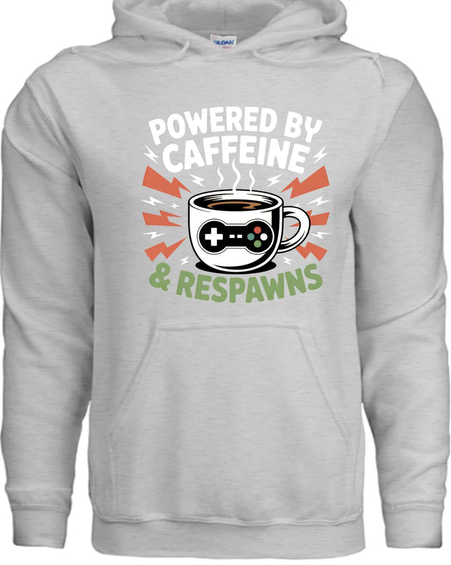 Powered by Caffeine & Respawns Sweatshirt – Funny Gamer Graphic Sweater