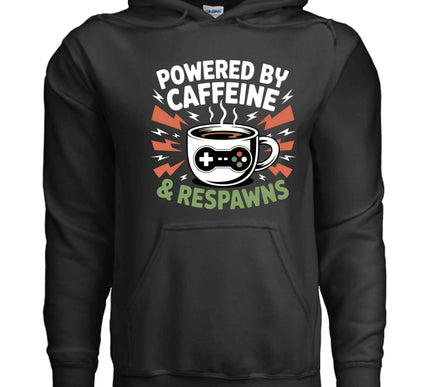 Powered by Caffeine & Respawns Sweatshirt – Funny Gamer Graphic Sweater