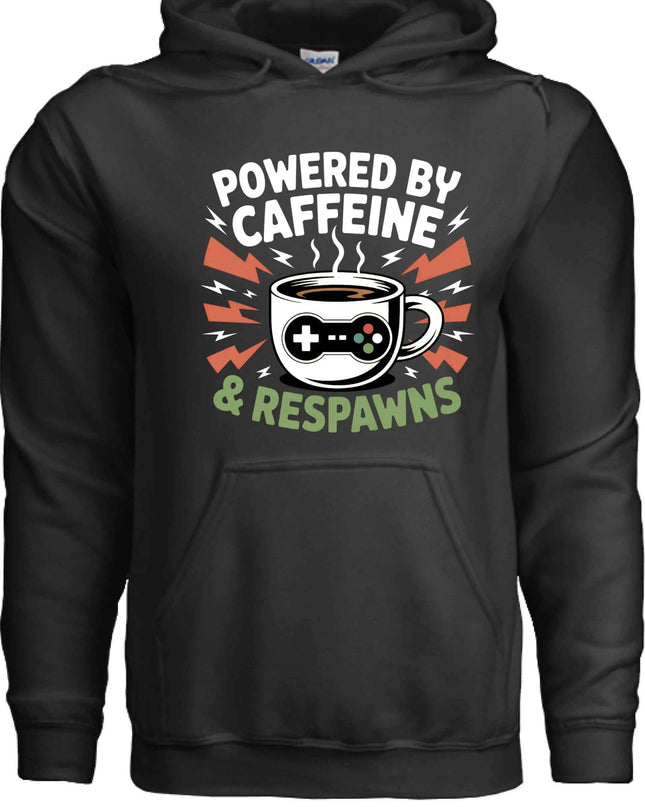 Powered by Caffeine & Respawns Sweatshirt – Funny Gamer Graphic Sweater