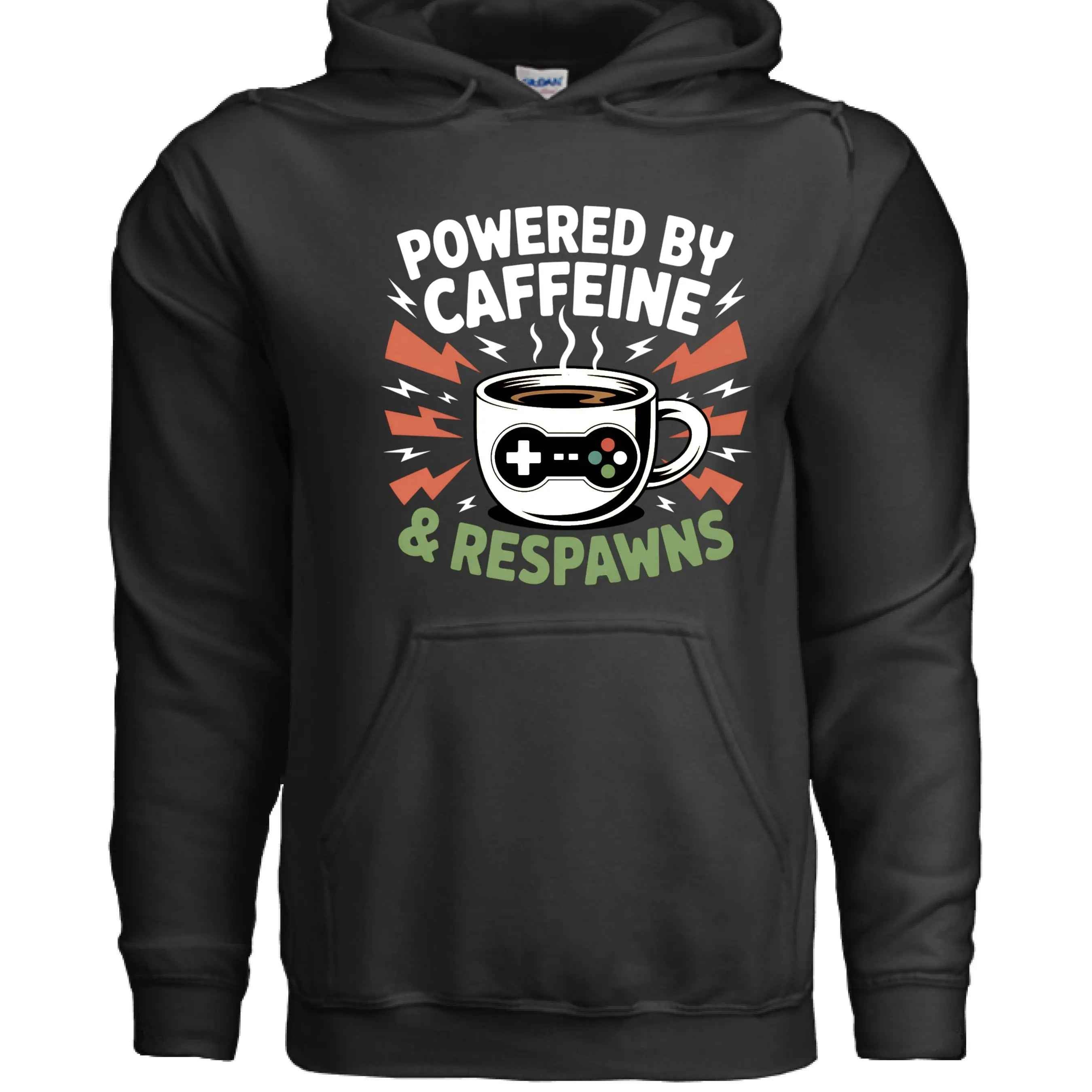 Powered by Caffeine & Respawns Sweatshirt – Funny Gamer Graphic Sweater