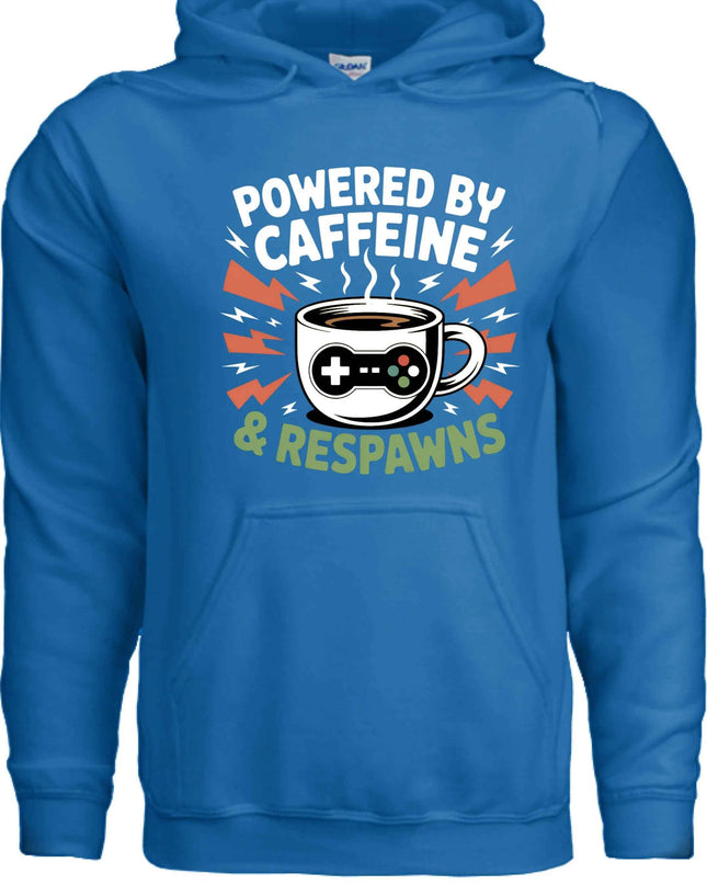 Powered by Caffeine & Respawns Sweatshirt – Funny Gamer Graphic Sweater