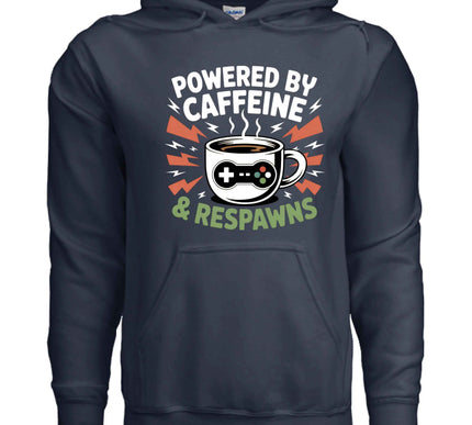 Powered by Caffeine & Respawns Sweatshirt – Funny Gamer Graphic Sweater