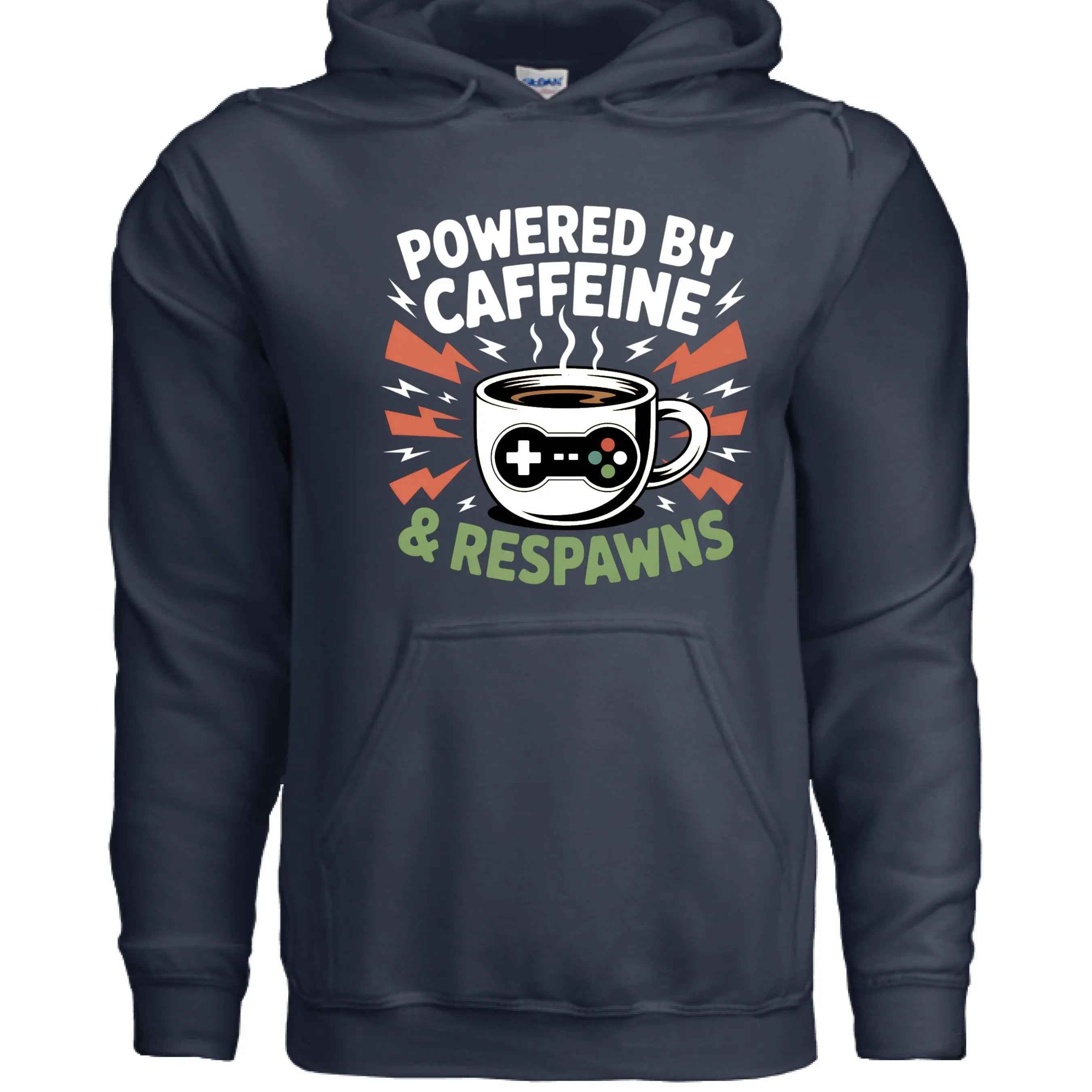 Powered by Caffeine & Respawns Sweatshirt – Funny Gamer Graphic Sweater