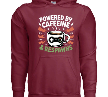 Powered by Caffeine & Respawns Sweatshirt – Funny Gamer Graphic Sweater