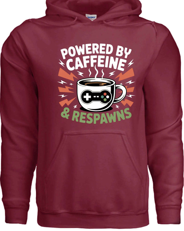 Powered by Caffeine & Respawns Sweatshirt – Funny Gamer Graphic Sweater