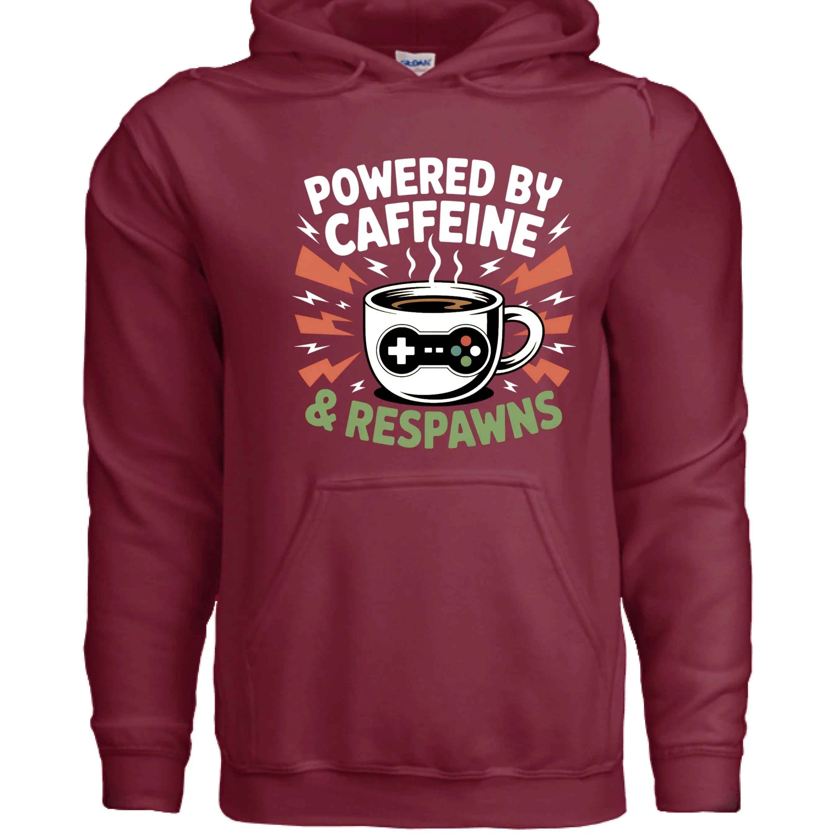 Powered by Caffeine & Respawns Sweatshirt – Funny Gamer Graphic Sweater