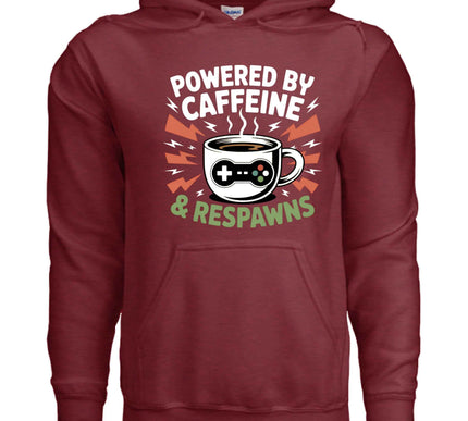 Powered by Caffeine & Respawns Sweatshirt – Funny Gamer Graphic Sweater