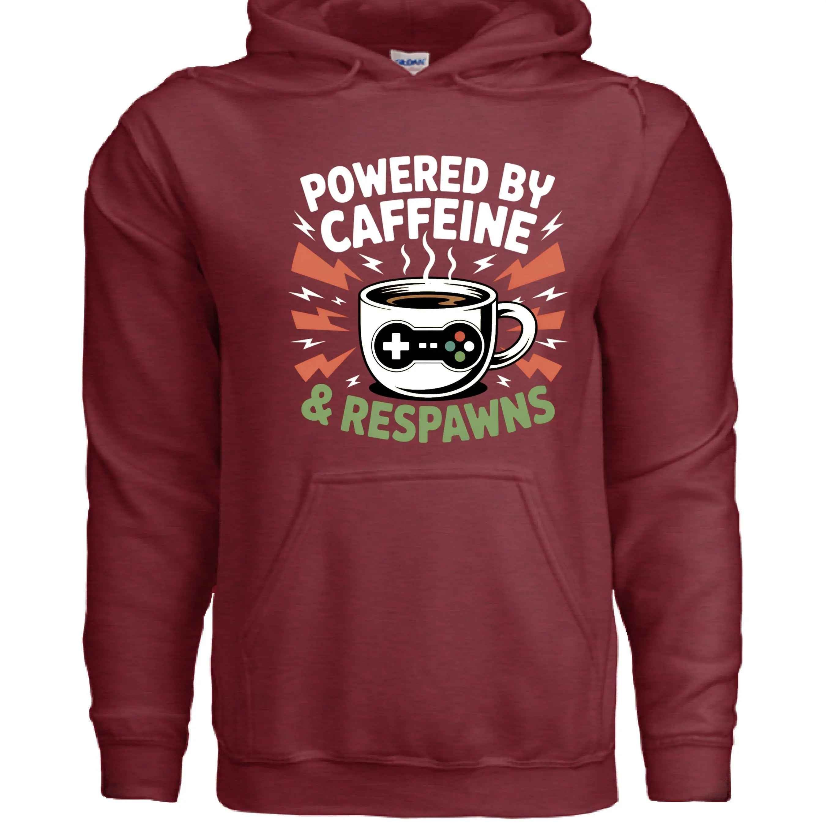 Powered by Caffeine & Respawns Sweatshirt – Funny Gamer Graphic Sweater