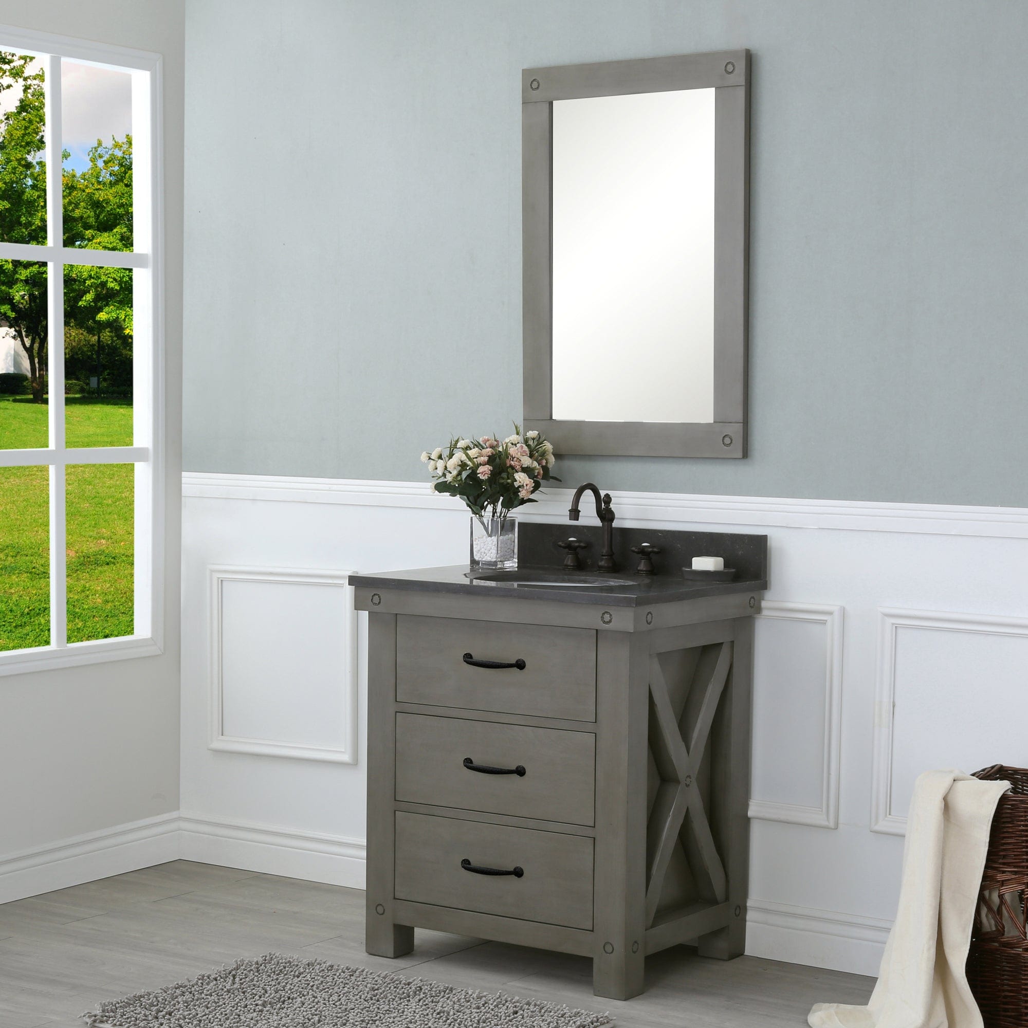 30 Inch Grizzle Grey Single Sink Bathroom Vanity With Faucet With Blue Limestone Counter Top From The ABERDEEN Collection - Molaix732030749610Bathroom VanitiesAB30BL03GG-000BX1203