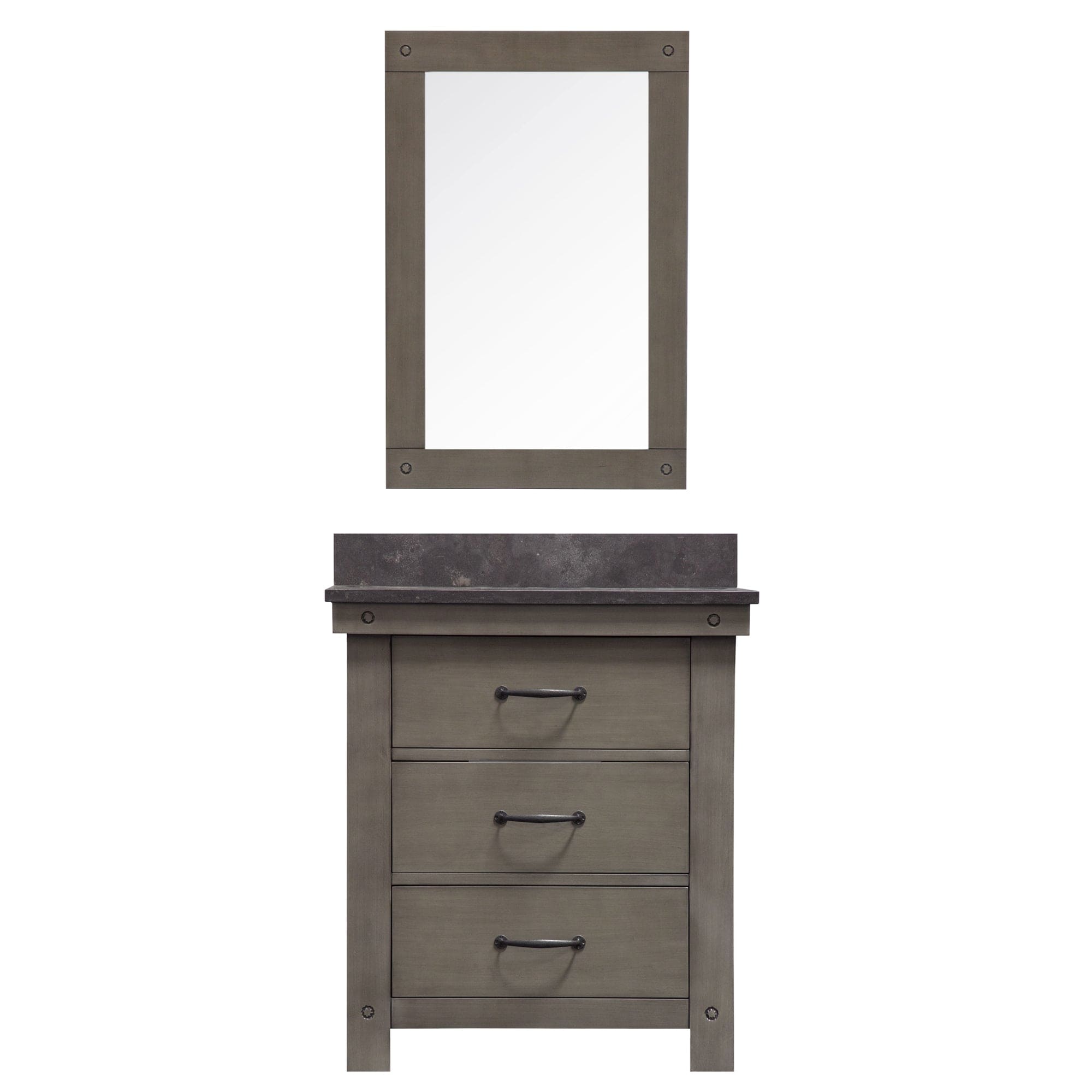 30 Inch Grizzle Grey Single Sink Bathroom Vanity With Mirror And Faucet With Blue Limestone Counter Top From The ABERDEEN Collection - Molaix732030749627Bathroom VanitiesAB30BL03GG-A24BX1203