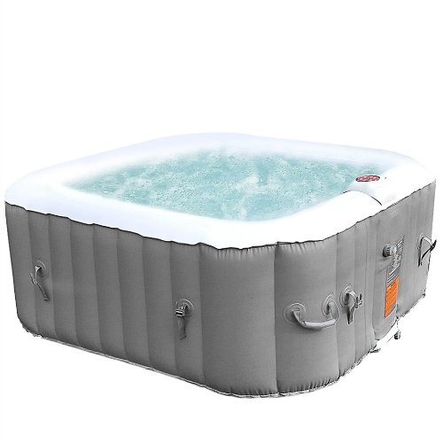 4 Person 160 Gallon Gray Square Inflatable Jetted Hot Tub with Cover by Aleko - Molaix601946608574Pool & SpaHTISQ4WHGY-AP