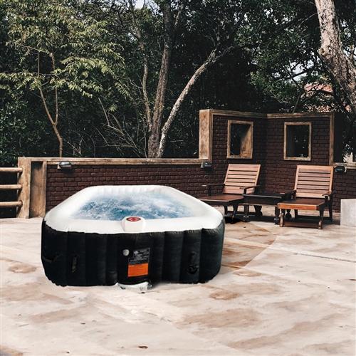 4 Person 160 Gallon Square Inflatable Black and White Hot Tub Spa With Cover by Aleko - Molaix601946608581Hot TubsHTISQ4BKWH-AP