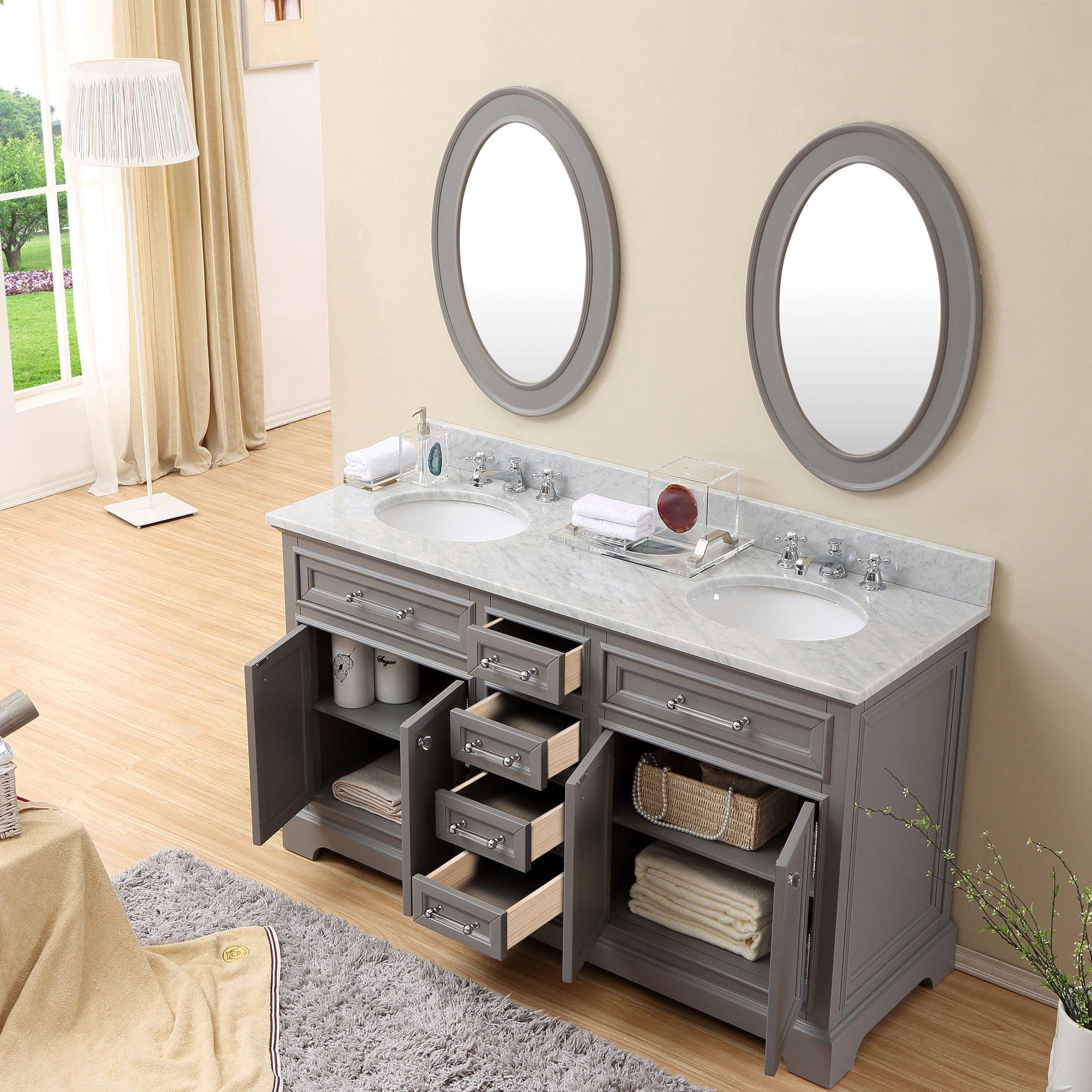 60 Inch Cashmere Grey Double Sink Bathroom Vanity With Matching Framed Mirrors From The Derby Collection - Molaix700621683087DE60CW01CG-O21000000
