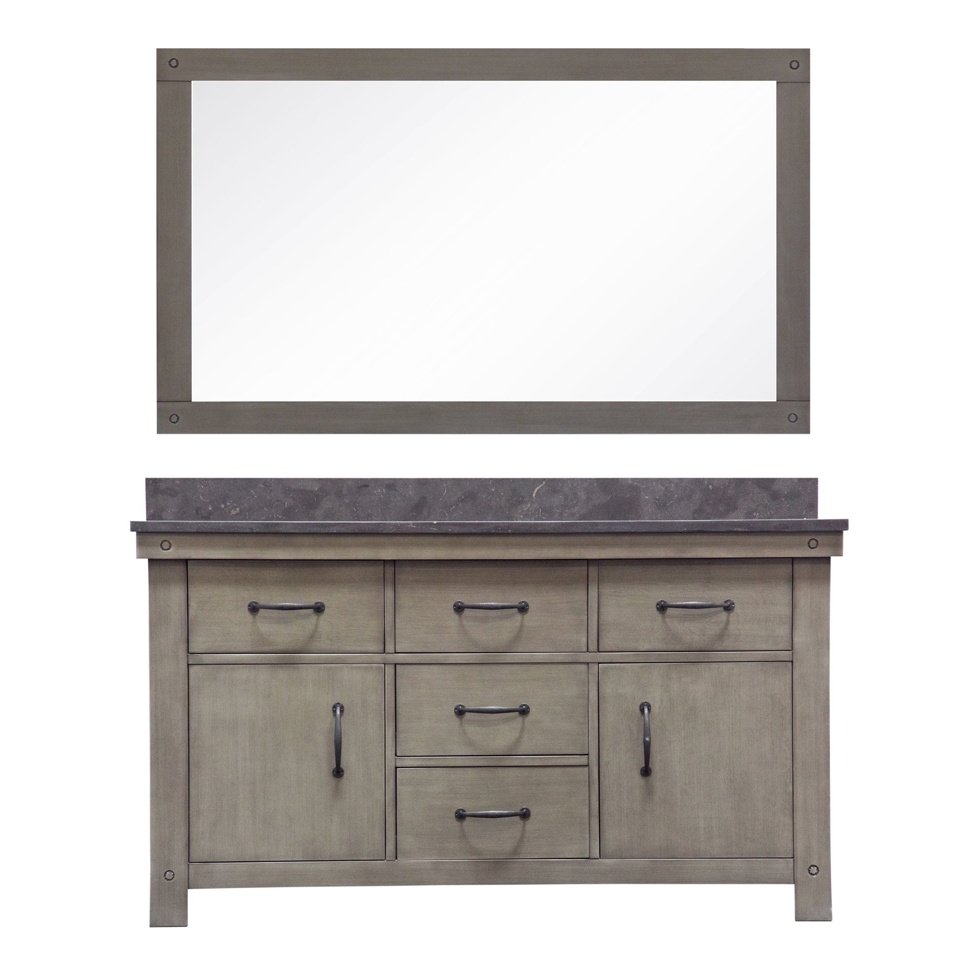 60 Inch Grizzle Grey Double Sink Bathroom Vanity With Mirror And Faucets With Blue Limestone Counter Top From The ABERDEEN Collection - Molaix732030749702Bathroom VanitiesAB60BL03GG-A60BX1203