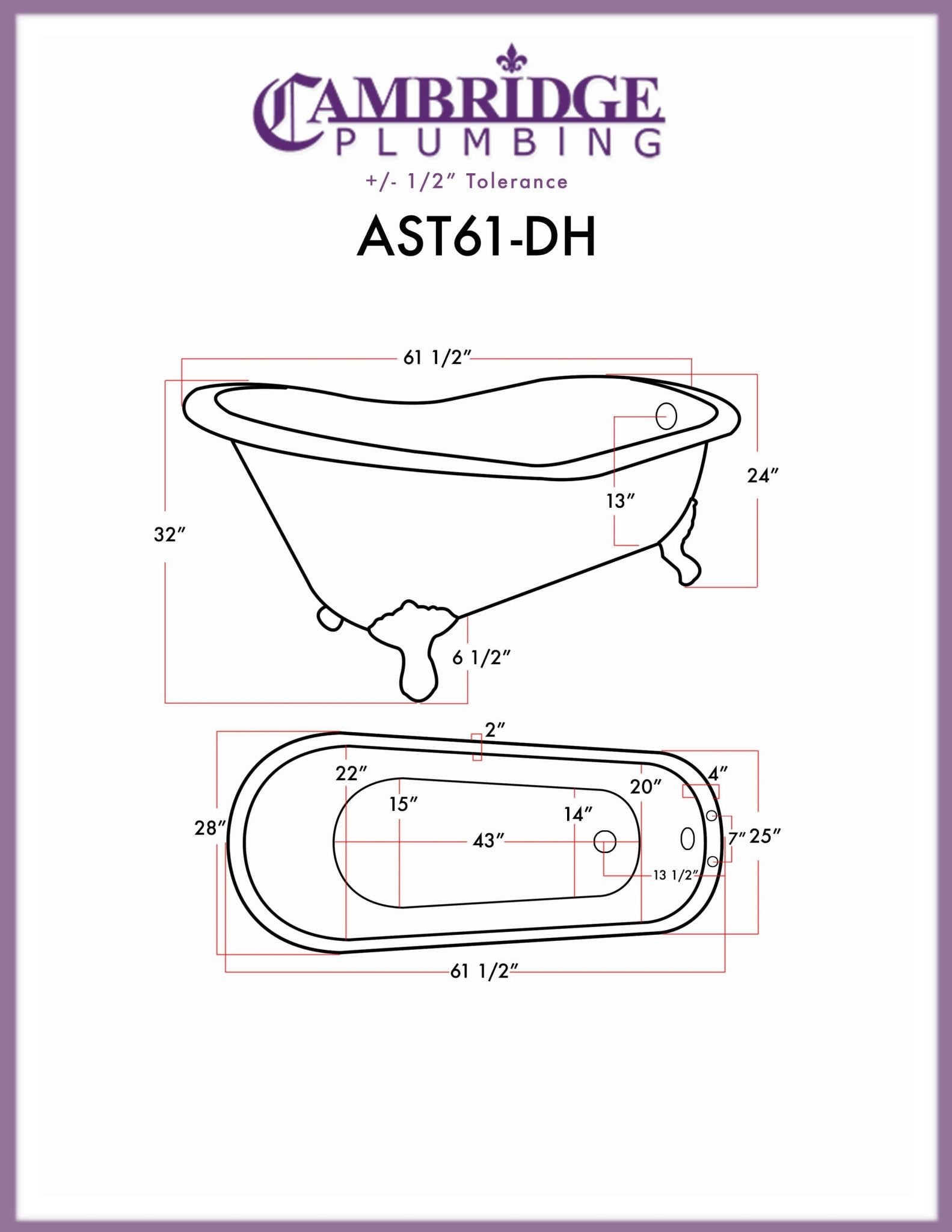 61 Inch Acrylic Slipper Bathtub with and Complete Polished Chrome Plumbing Package - Molaix95225836916AST61-684D-PKG-CP-7DH