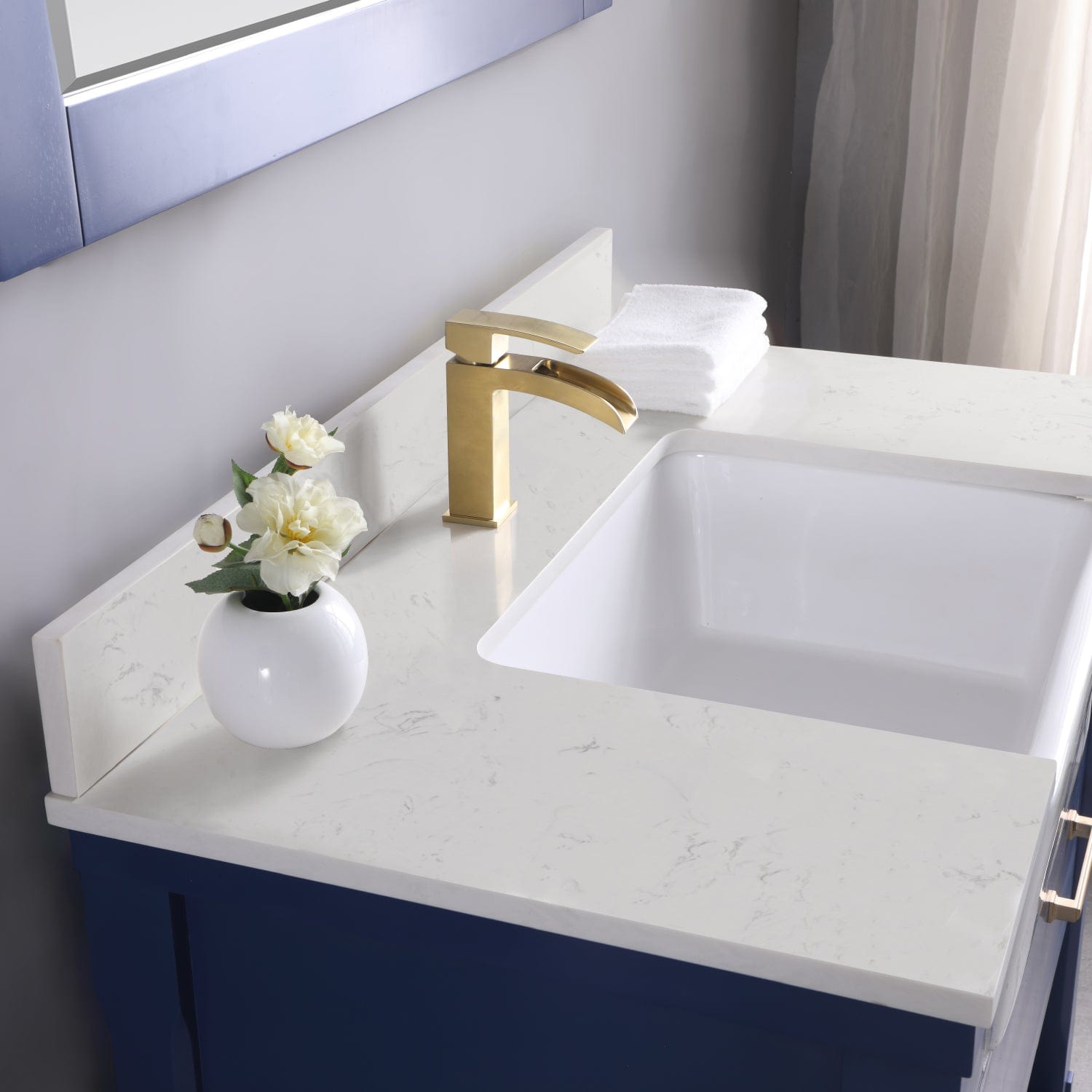 Altair Georgia 36" Single Bathroom Vanity Set in Jewelry Blue and Composite Carrara White Stone Top with White Farmhouse Basin with Mirror 537036-JB-AW - Molaix631112970556Vanity537036-JB-AW