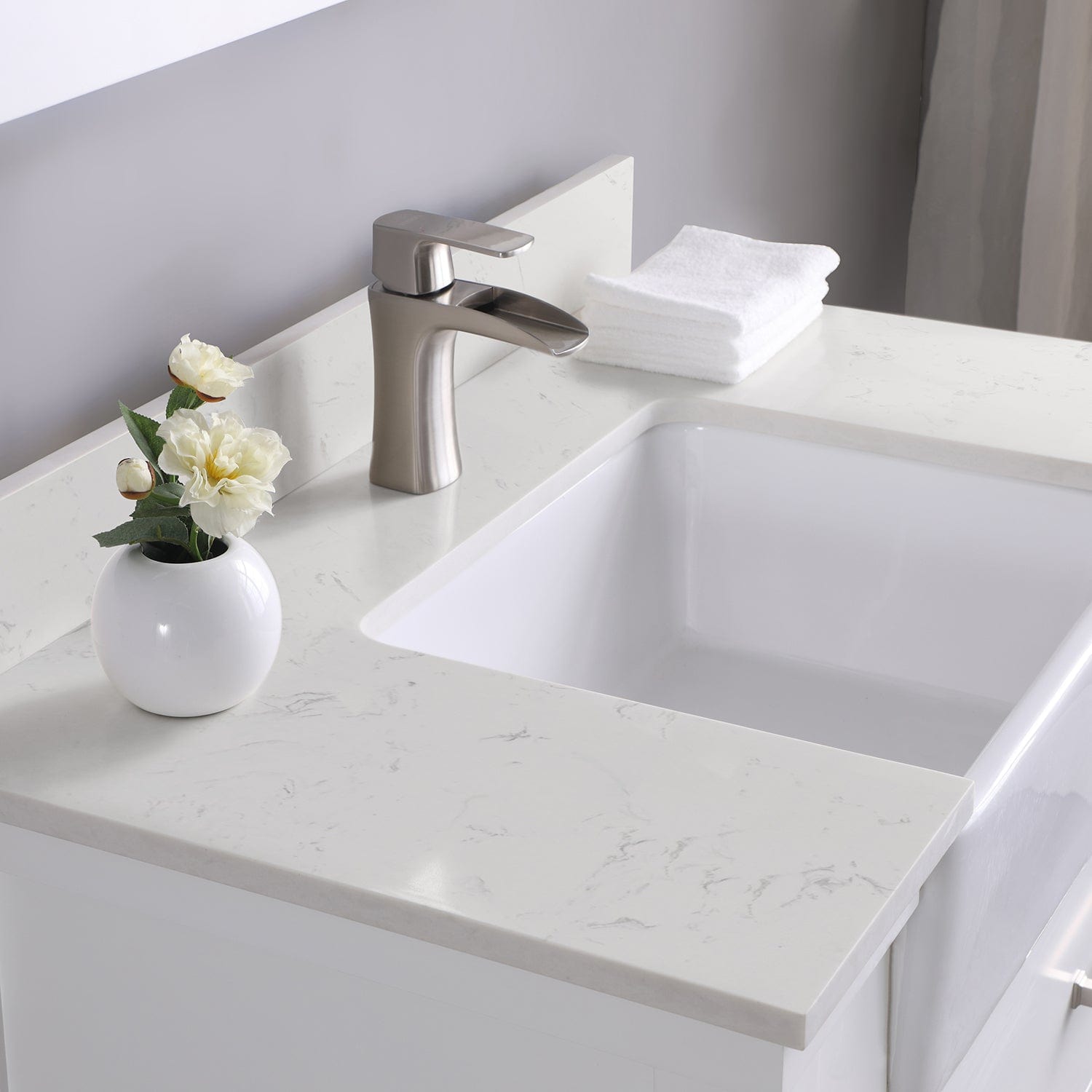 Altair Georgia 36" Single Bathroom Vanity Set in White and Composite Carrara White Stone Top with White Farmhouse Basin with Mirror 537036-WH-AW - Molaix631112970570Vanity537036-WH-AW