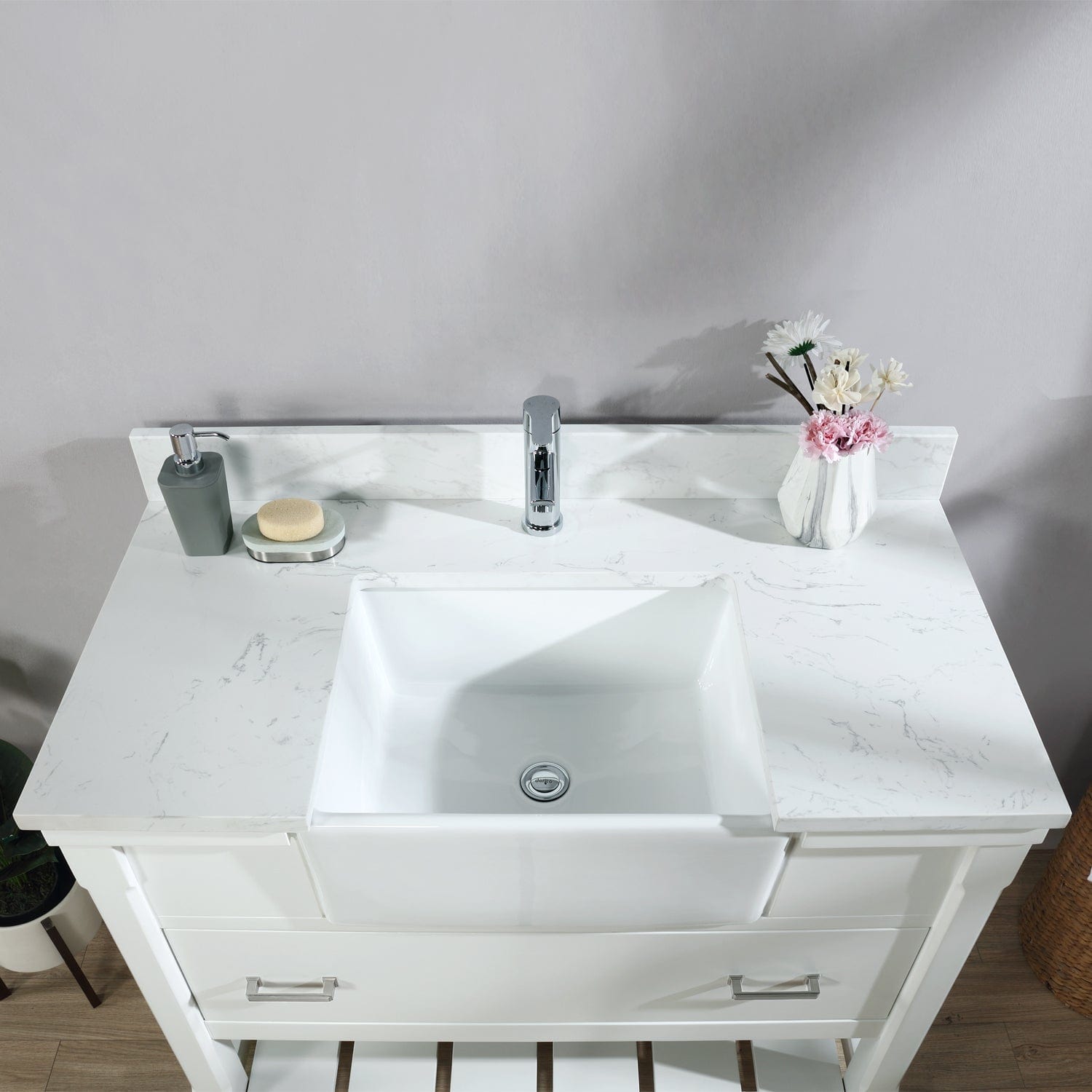 Altair Georgia 42" Single Bathroom Vanity Set in White and Composite Carrara White Stone Top with White Farmhouse Basin without Mirror 537042-WH-AW-NM - Molaix696952511321Vanity537042-WH-AW-NM
