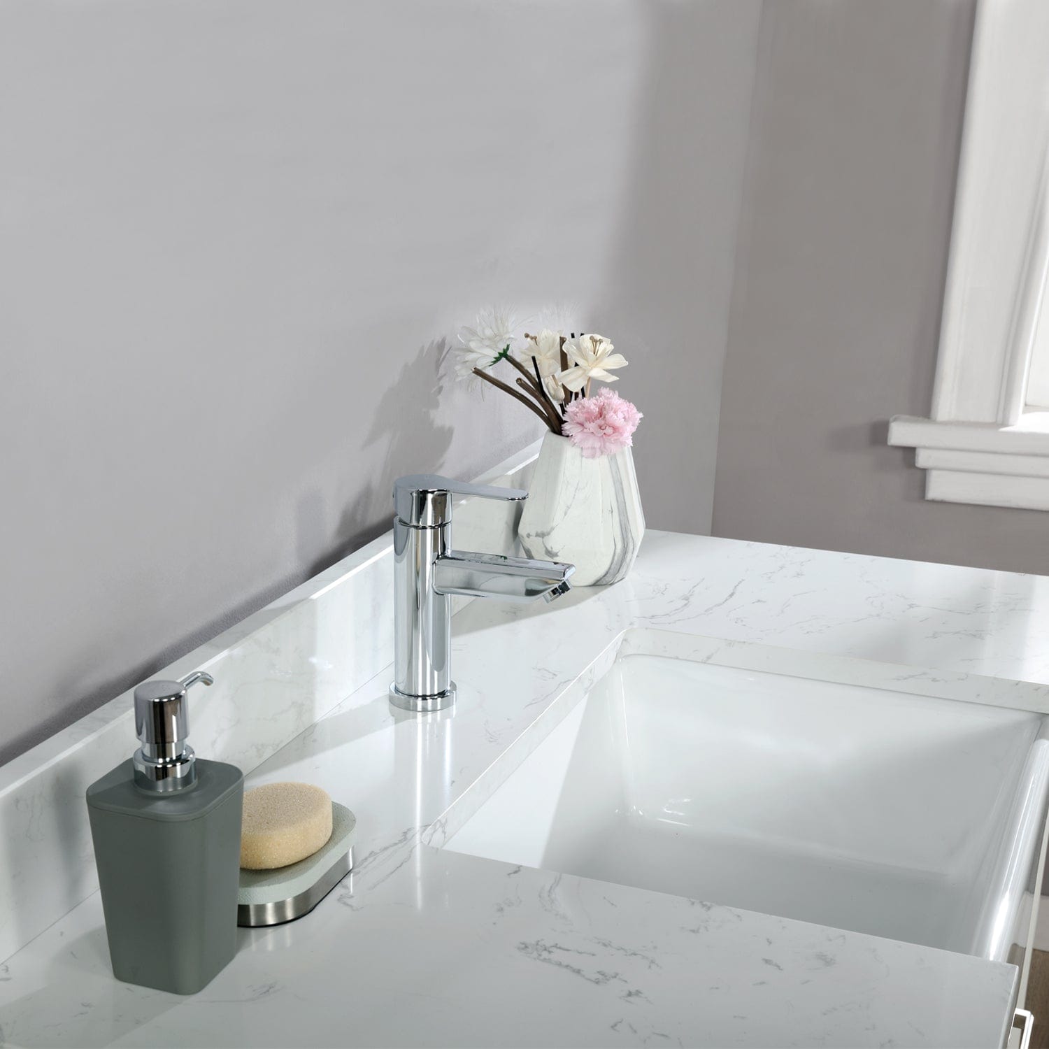 Altair Georgia 42" Single Bathroom Vanity Set in White and Composite Carrara White Stone Top with White Farmhouse Basin without Mirror 537042-WH-AW-NM - Molaix696952511321Vanity537042-WH-AW-NM