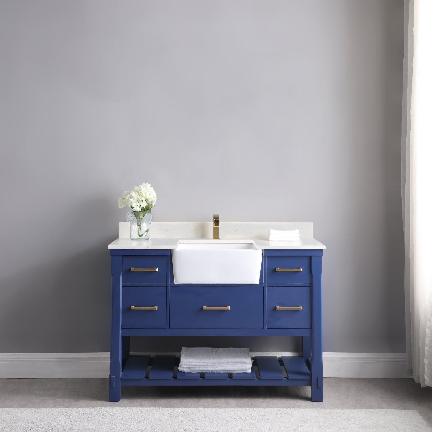Altair Georgia 48" Single Bathroom Vanity Set in Jewelry Blue and Composite Carrara White Stone Top with White Farmhouse Basin with Mirror 537048-JB-AW - Molaix631112970594Vanity537048-JB-AW