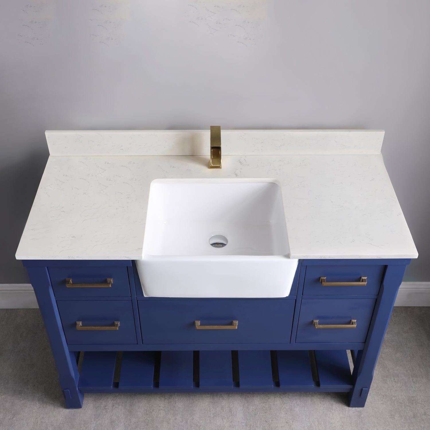 Altair Georgia 48" Single Bathroom Vanity Set in Jewelry Blue and Composite Carrara White Stone Top with White Farmhouse Basin without Mirror 537048-JB-AW-NM - Molaix631112970600Vanity537048-JB-AW-NM