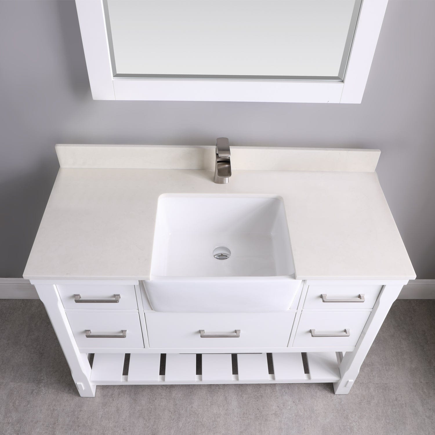 Altair Georgia 48" Single Bathroom Vanity Set in White and Composite Carrara White Stone Top with White Farmhouse Basin with Mirror 537048-WH-AW - Molaix631112970617Vanity537048-WH-AW